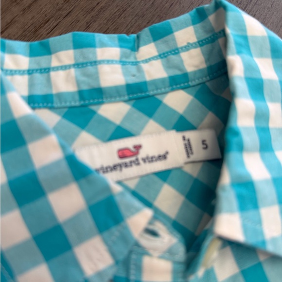 Vineyard Vines Aqua and White Checkered Shirt Dress - Picture 2 of 3